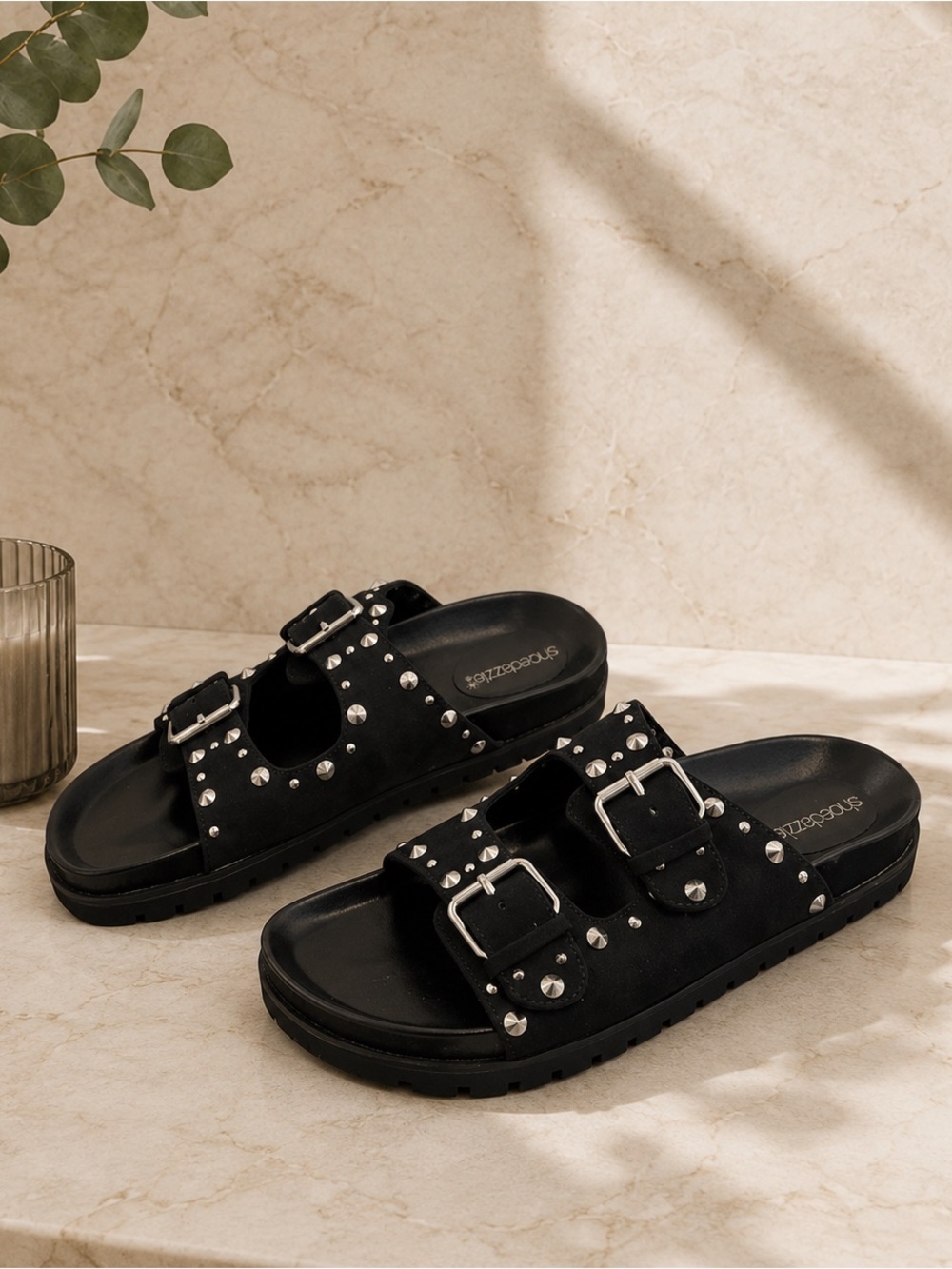 Black and gold studded sandals 7.5 NEW